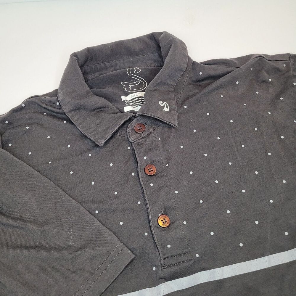 Swannies‎ Polo Shirt Mens Medium Grey Polka Dot Stripe Golf Short Sleeve